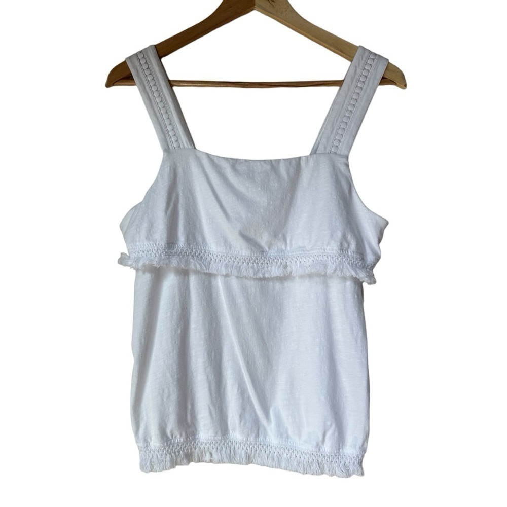 J. Crew Fringe Cotton Tank Top, White, Small